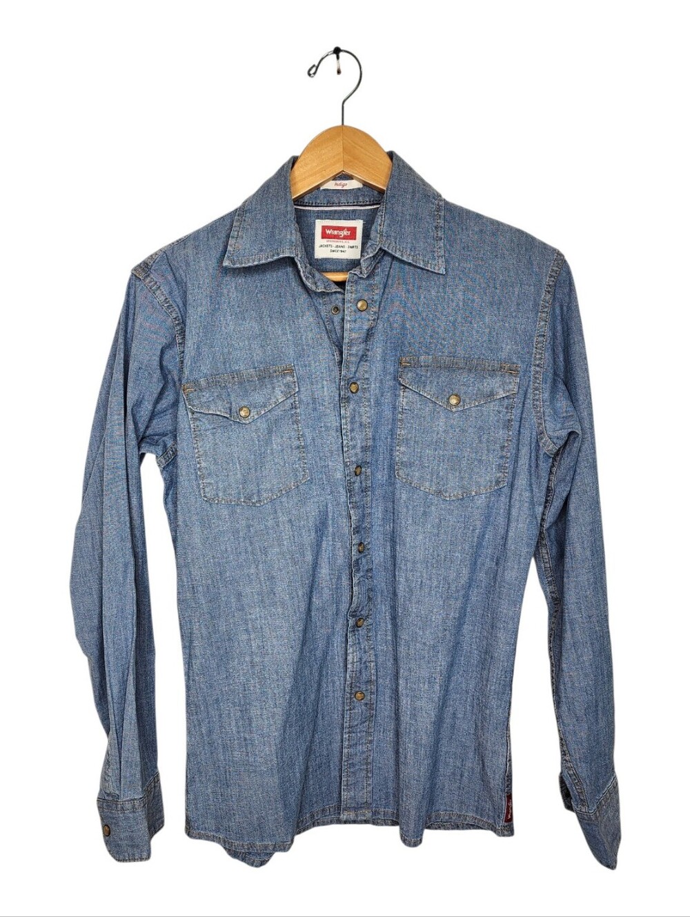 Wrangler Indigo Chambray Denim Snap Front Western Shirt Small